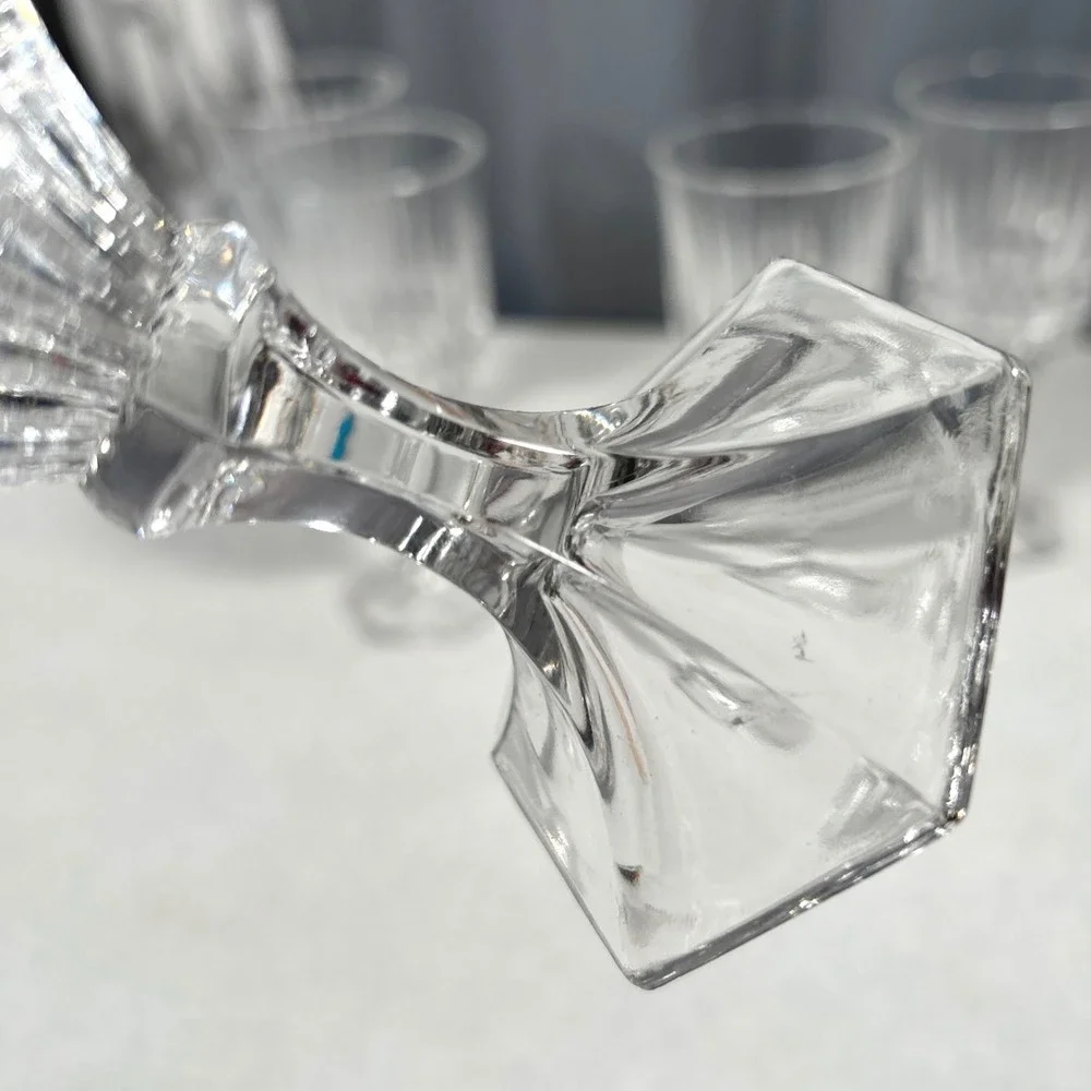 Fostoria Heritage Clear Glass Crystal Water Goblets Hexagon Diamond Wedge Set/5